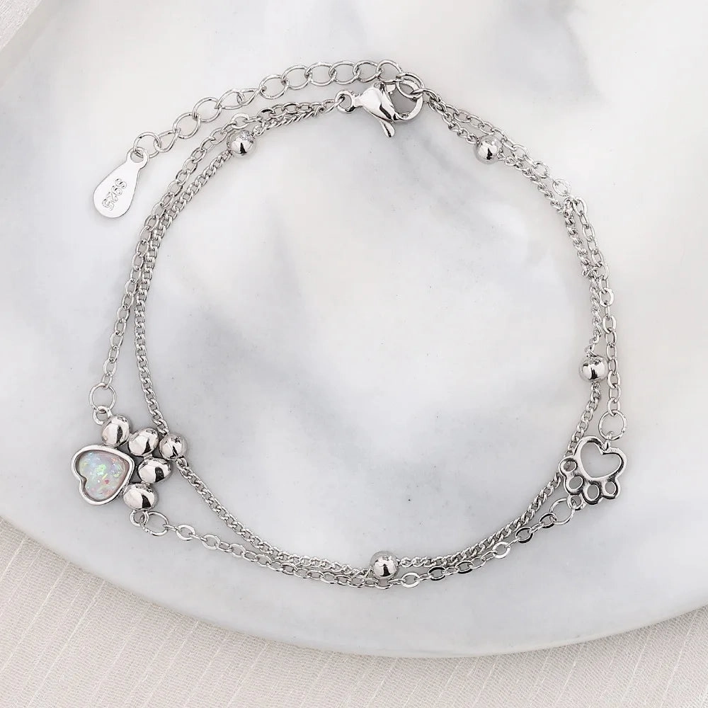 VENTFILLE 925 Sterling Silver Double Love Heart Bracelet Elegant Adjustable Fashion Jewelry