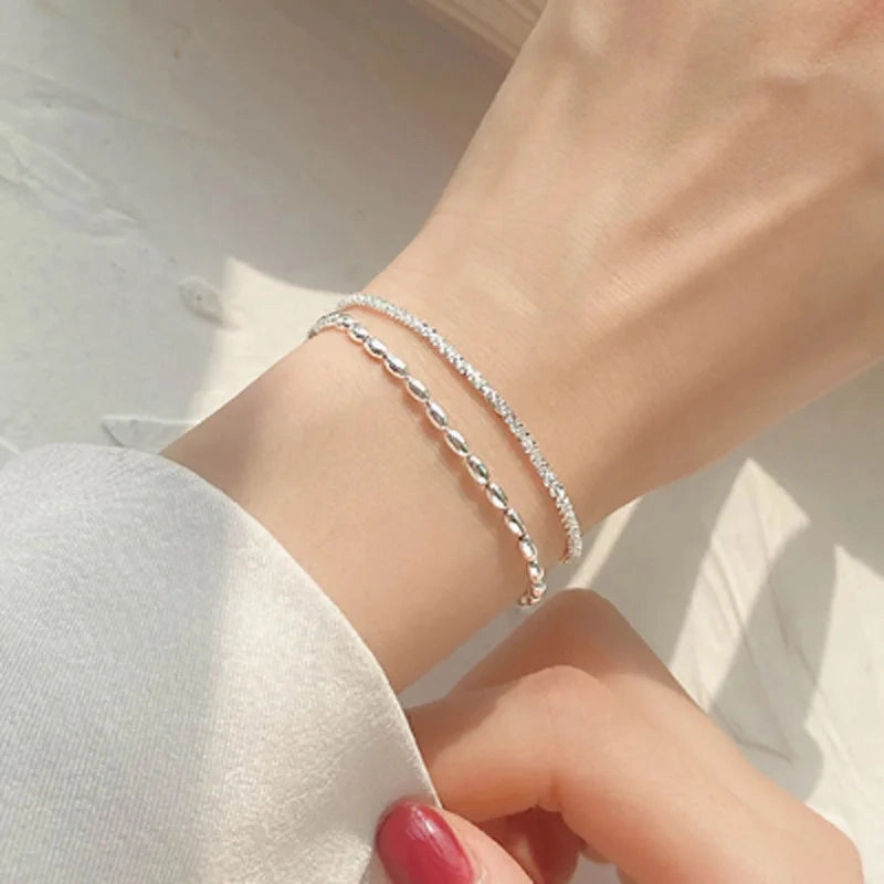 VENTFILLE 925 Sterling Silver Double Love Heart Bracelet Elegant Adjustable Fashion Jewelry