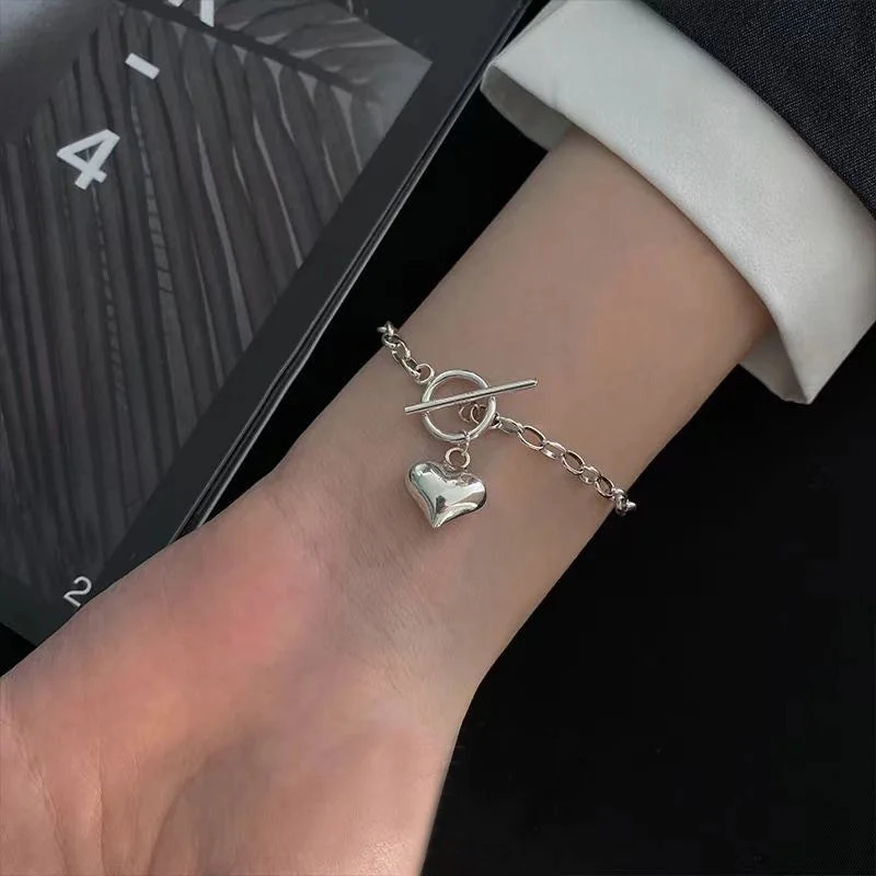 VENTFILLE 925 Sterling Silver Double Love Heart Bracelet Elegant Adjustable Fashion Jewelry