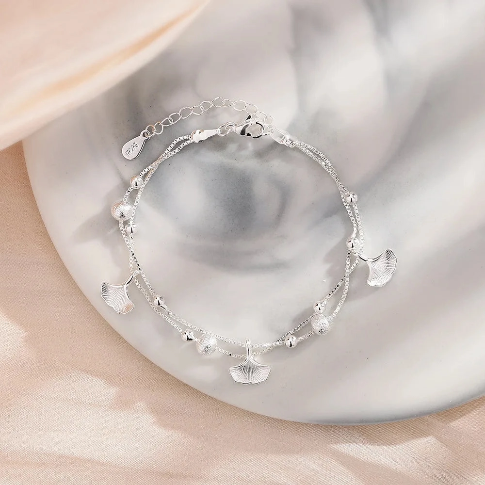 VENTFILLE 925 Sterling Silver Double Love Heart Bracelet Elegant Adjustable Fashion Jewelry