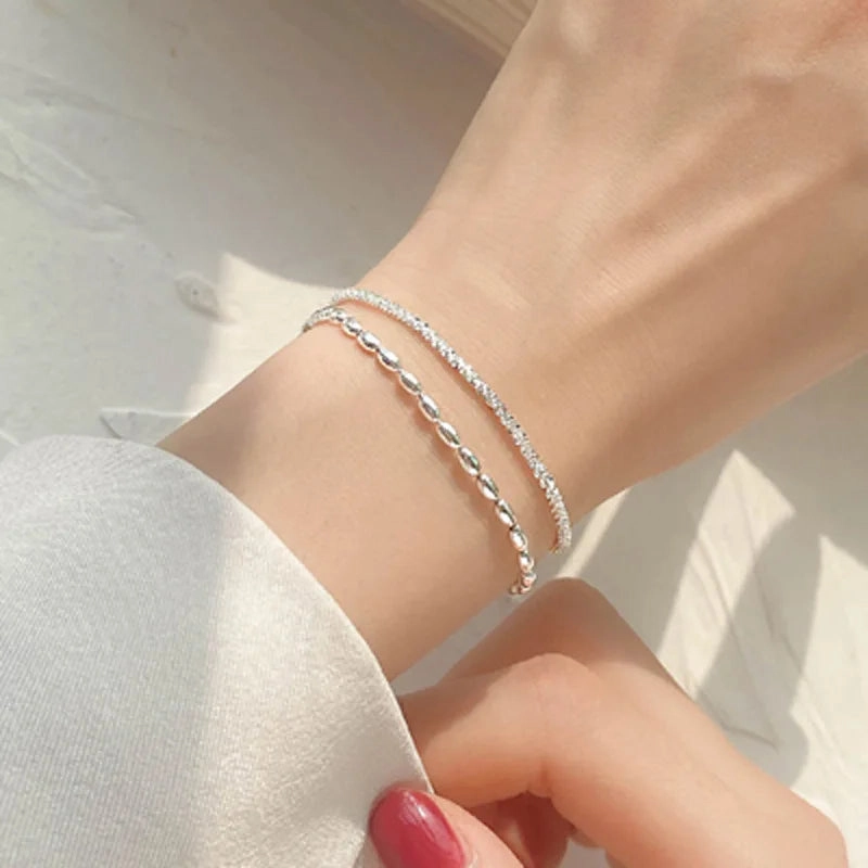 VENTFILLE 925 Sterling Silver Double Love Heart Bracelet Elegant Adjustable Fashion Jewelry