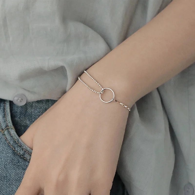 VENTFILLE 925 Sterling Silver Double Love Heart Bracelet Elegant Adjustable Fashion Jewelry