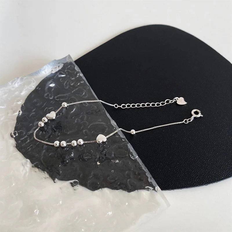 VENTFILLE 925 Sterling Silver Double Love Heart Bracelet Elegant Adjustable Fashion Jewelry