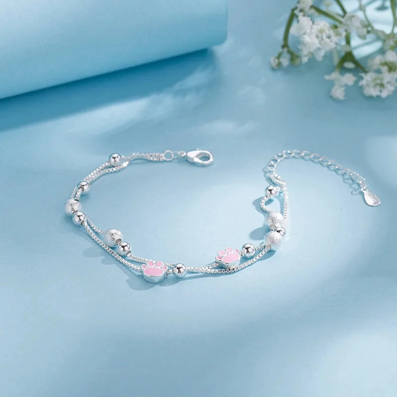 VENTFILLE 925 Sterling Silver Double Love Heart Bracelet Elegant Adjustable Fashion Jewelry