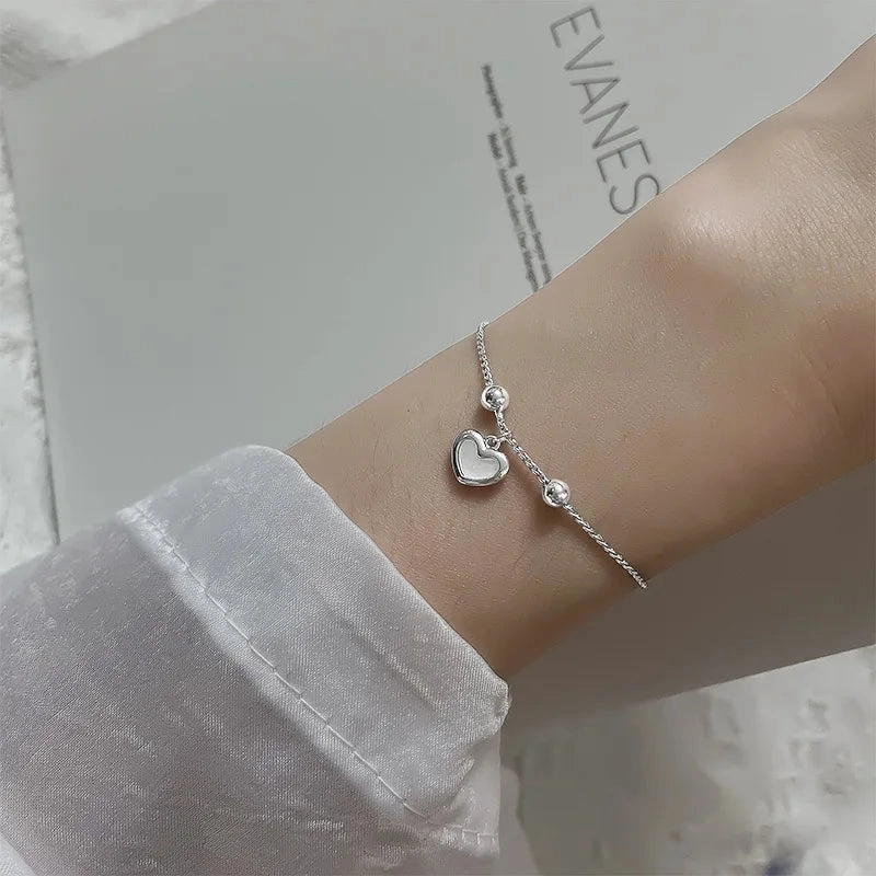 VENTFILLE 925 Sterling Silver Double Love Heart Bracelet Elegant Adjustable Fashion Jewelry