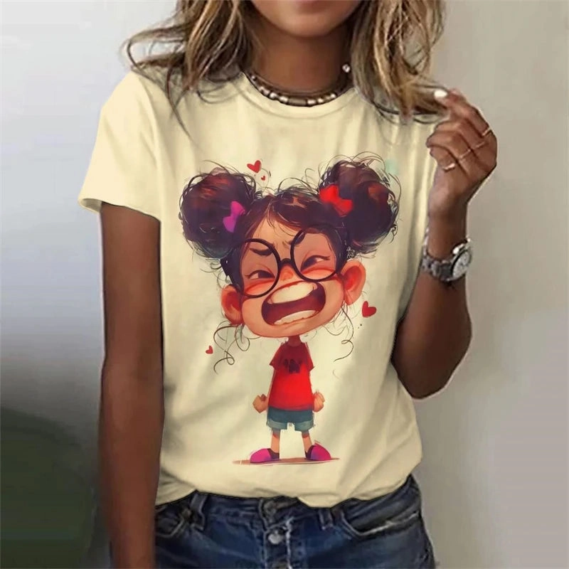 Vibrant Anime Girls 3D Printed Plus Size Graphic Tee - Y2K Harajuku Style Short Sleeve T-Shirt for Trendy Women