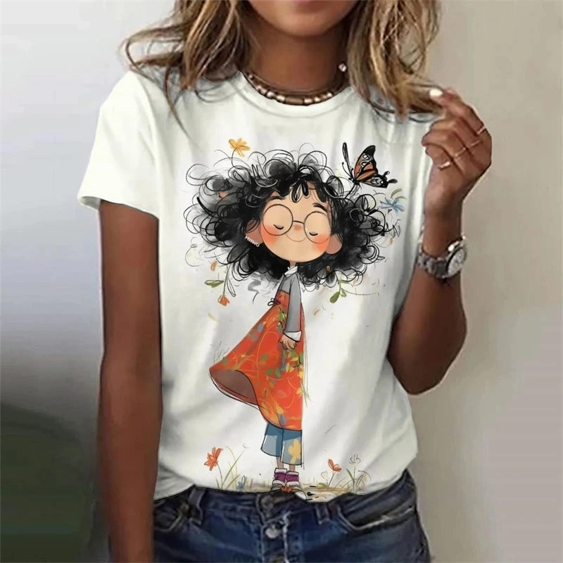 Vibrant Anime Girls 3D Printed Plus Size Graphic Tee - Y2K Harajuku Style Short Sleeve T-Shirt for Trendy Women