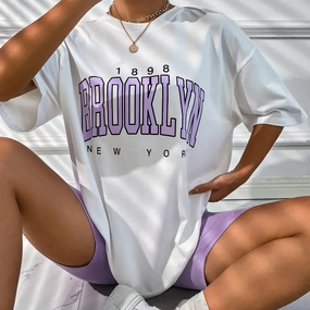 Vintage 1898 Brooklyn New York Women??s Oversized Short Sleeve T-Shirt Casual Streetwear Tops for Women