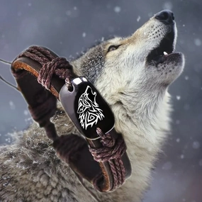 Vintage Braided Woven Rope Leather Unisex Bracelet Wolf Logo Fashion Jewelry