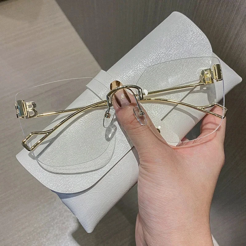 Vintage Designer Sunglasses Women Oversized Rimless UV400