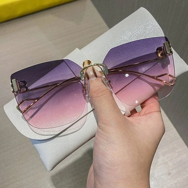 Vintage Designer Sunglasses Women Oversized Rimless UV400