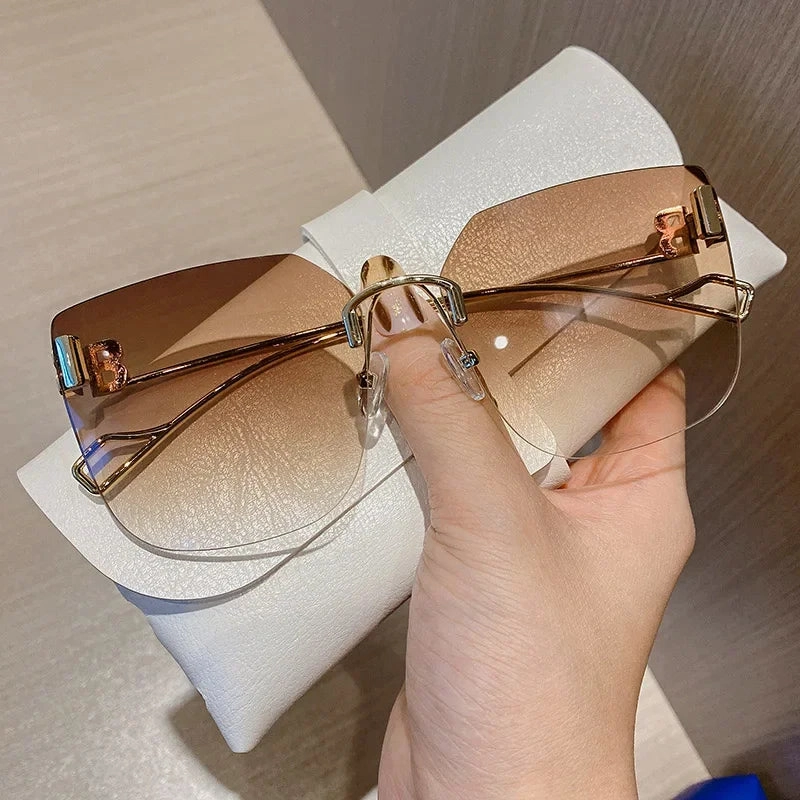 Vintage Designer Sunglasses Women Oversized Rimless UV400