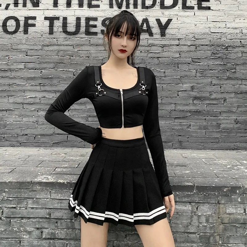 Vintage Korean Style Patchwork Skirt High Waist Mini Skirt