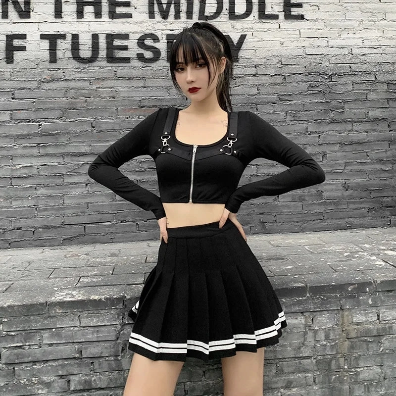 Vintage Korean Style Patchwork Skirt High Waist Mini Skirt