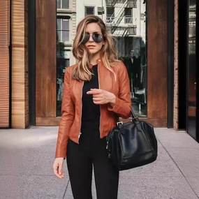 Vintage Women PU Leather Bomber Jacket Casual Autumn Winter Streetwear Blazer Y2K Fashion Windbreaker
