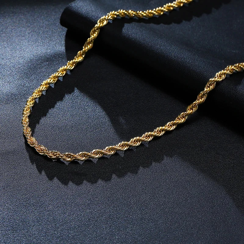 Vnox Dainty Gold Color Rope Chain Necklaces for Women Men Chic Twisted Collar Waterproof Stainless Steel Link 2/3/4/5mm Width