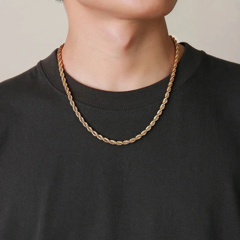 Vnox Dainty Gold Color Rope Chain Necklaces for Women Men Chic Twisted Collar Waterproof Stainless Steel Link 2/3/4/5mm Width