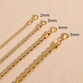 Vnox Dainty Gold Color Rope Chain Necklaces for Women Men Chic Twisted Collar Waterproof Stainless Steel Link 2/3/4/5mm Width