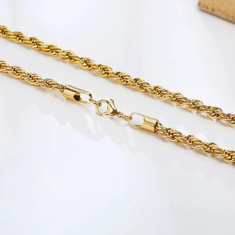 Vnox Dainty Gold Color Rope Chain Necklaces for Women Men Chic Twisted Collar Waterproof Stainless Steel Link 2/3/4/5mm Width