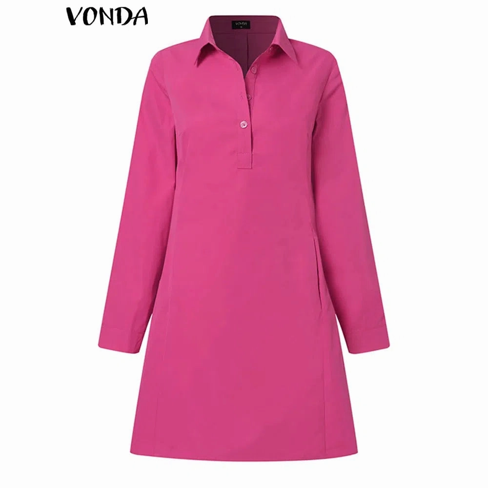 VONDA Summer Mini Dress Women Stylish Long Sleeve Sundress