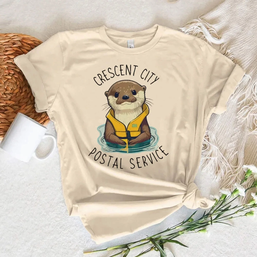 Whimsical Otter Graphic Tee for Women - Fun Manga-Inspired Casual T-Shirt with Short Sleeves