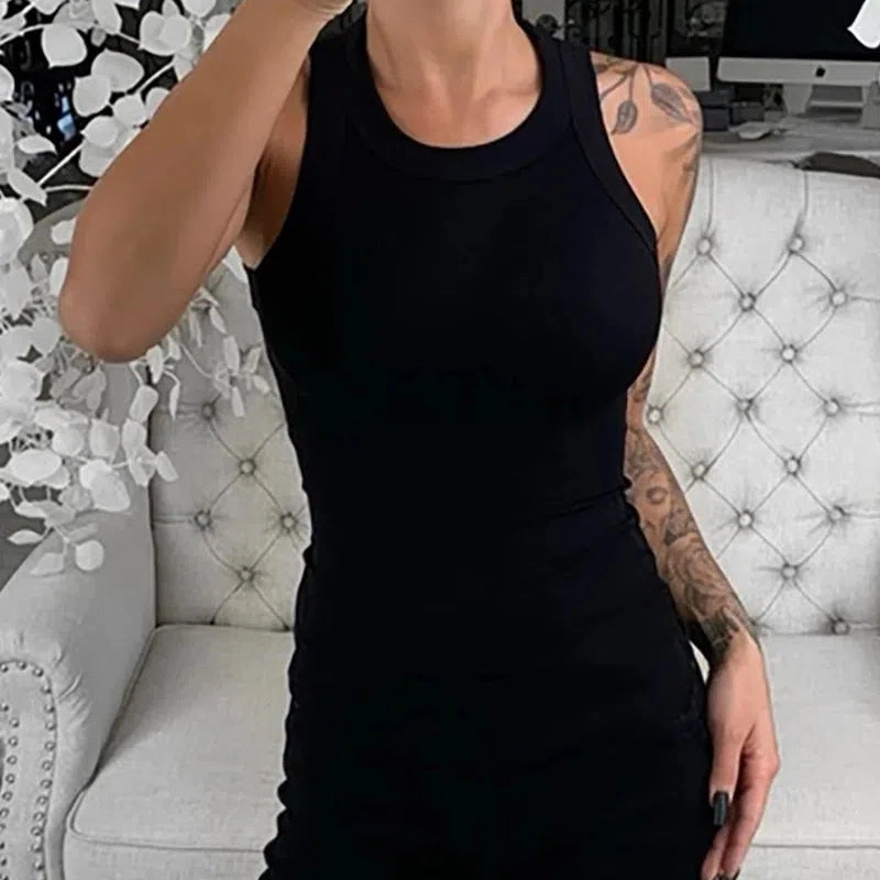 White Women Cotton Tank Top Sexy Elastic Solid Ribbed O Neck Off Shouled Casual Summer Tank Tops Female Black