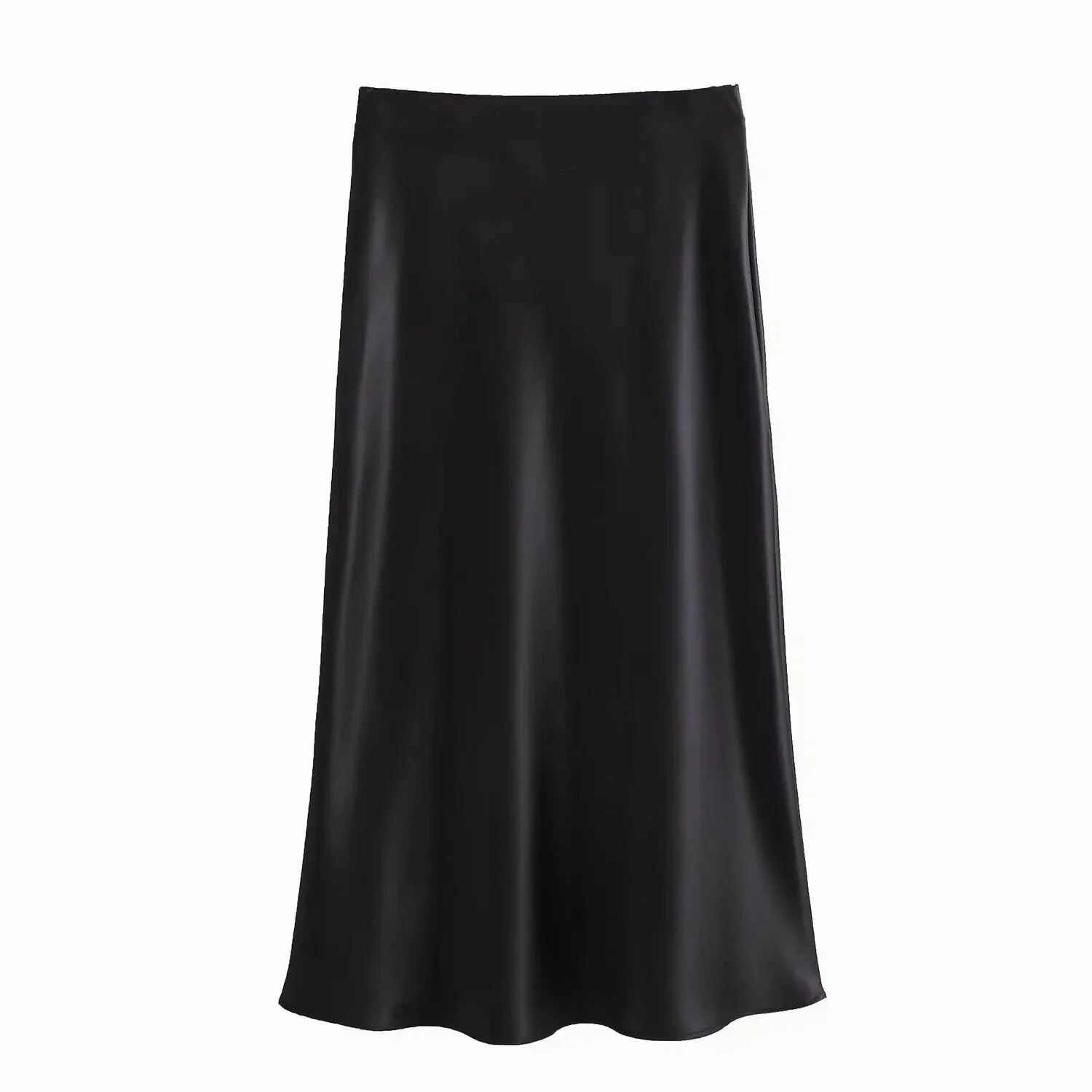 Willshela Women Fashion Satin Solid Pleated Midi Skirt Chic Vintage Style with Elastic Waist for Everyday Elegance