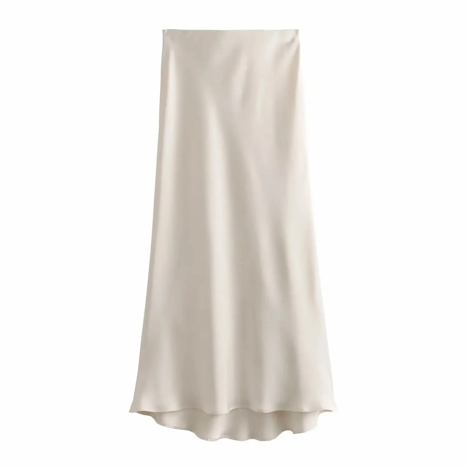 Willshela Women Fashion Satin Solid Pleated Midi Skirt Chic Vintage Style with Elastic Waist for Everyday Elegance