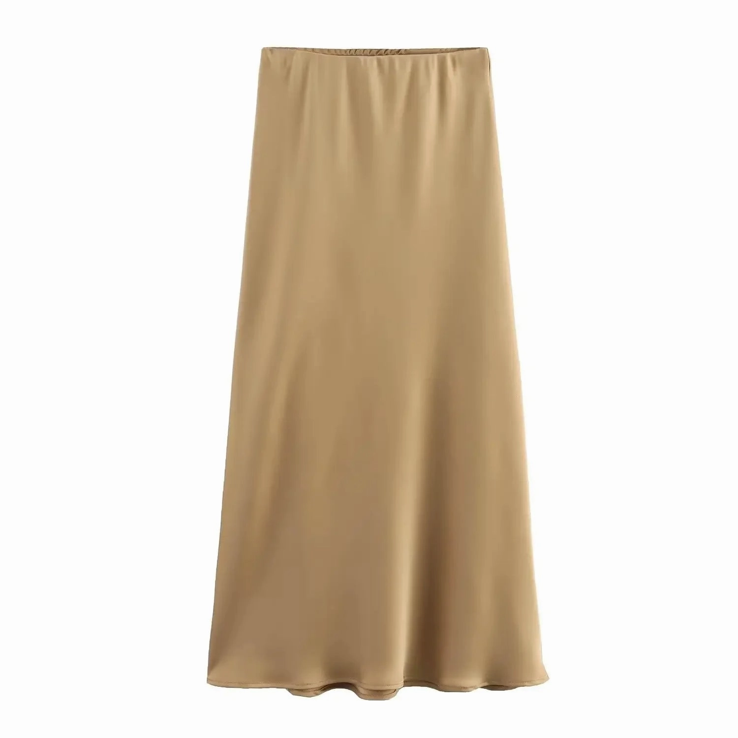 Willshela Women Fashion Satin Solid Pleated Midi Skirt Chic Vintage Style with Elastic Waist for Everyday Elegance