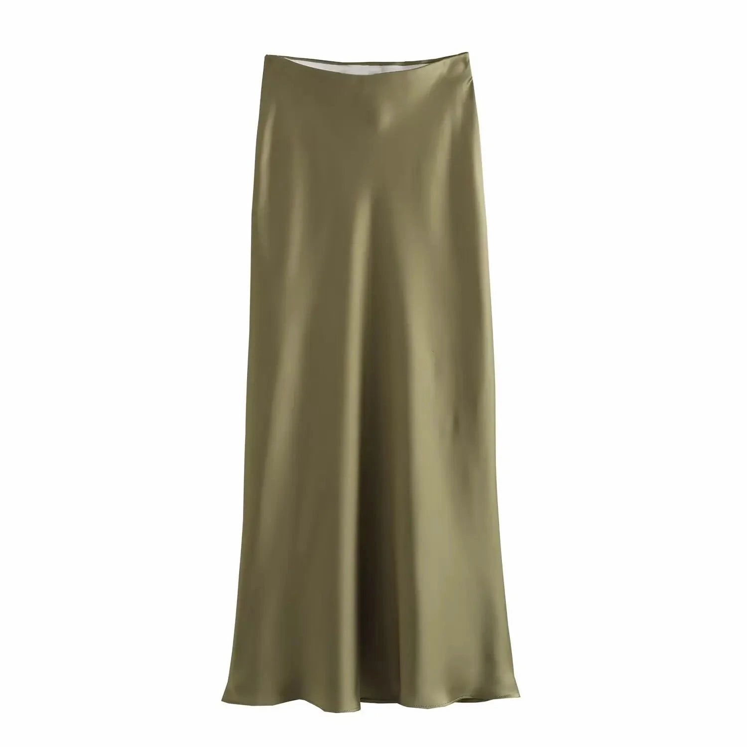 Willshela Women Fashion Satin Solid Pleated Midi Skirt Chic Vintage Style with Elastic Waist for Everyday Elegance