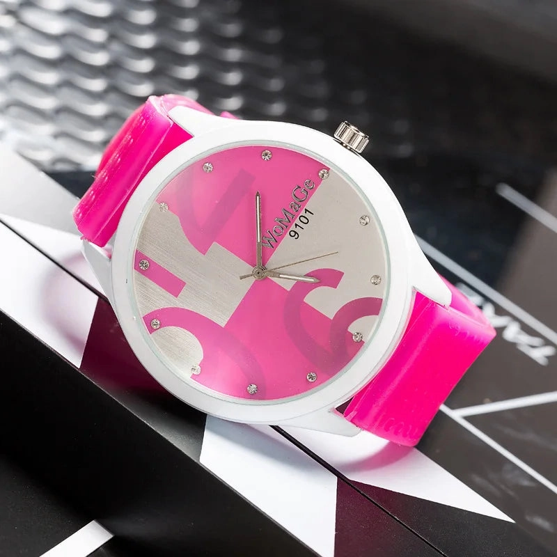 Womage Watch Women Green Big Number Quartz Sports Watch