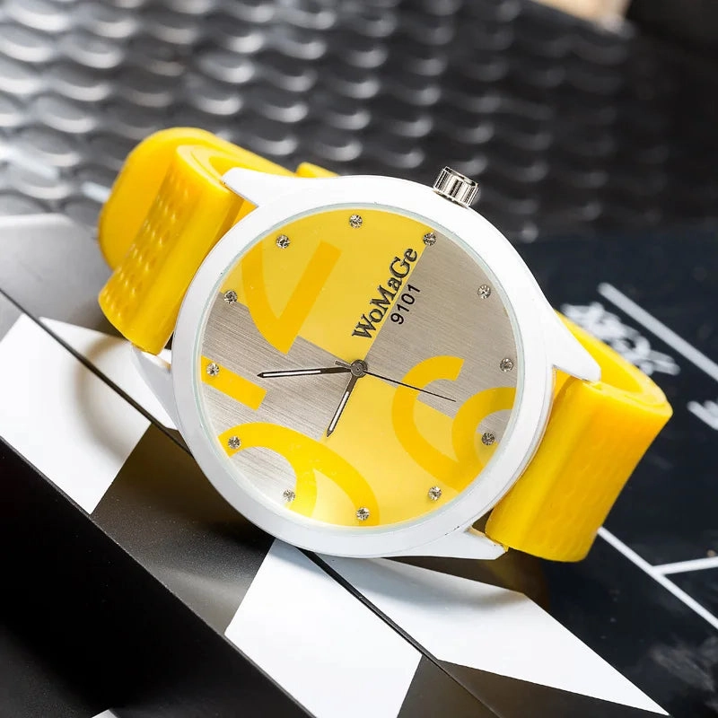 Womage Watch Women Green Big Number Quartz Sports Watch