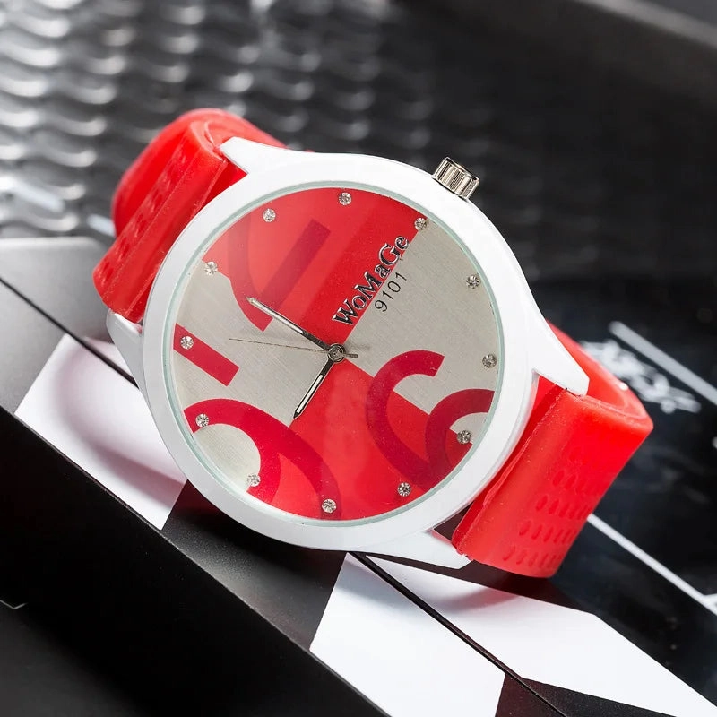 Womage Watch Women Green Big Number Quartz Sports Watch