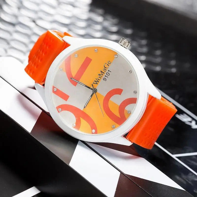 Womage Watch Women Green Big Number Quartz Sports Watch