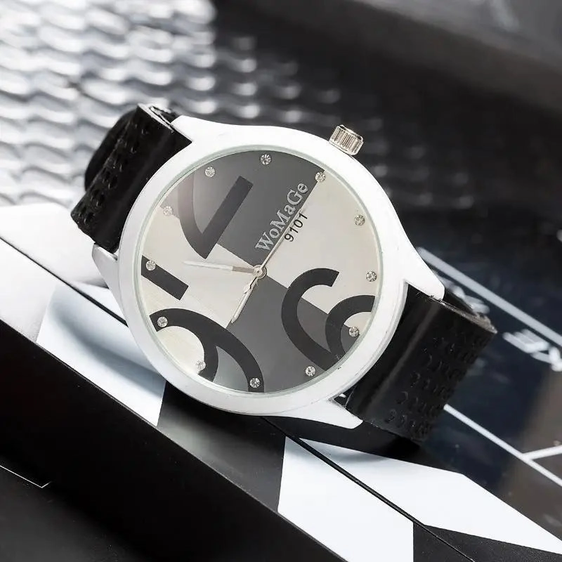 Womage Watch Women Green Big Number Quartz Sports Watch