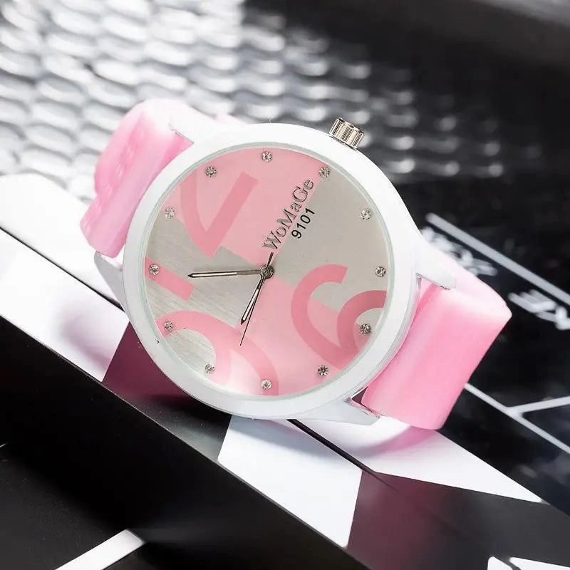 Womage Watch Women Green Big Number Quartz Sports Watch