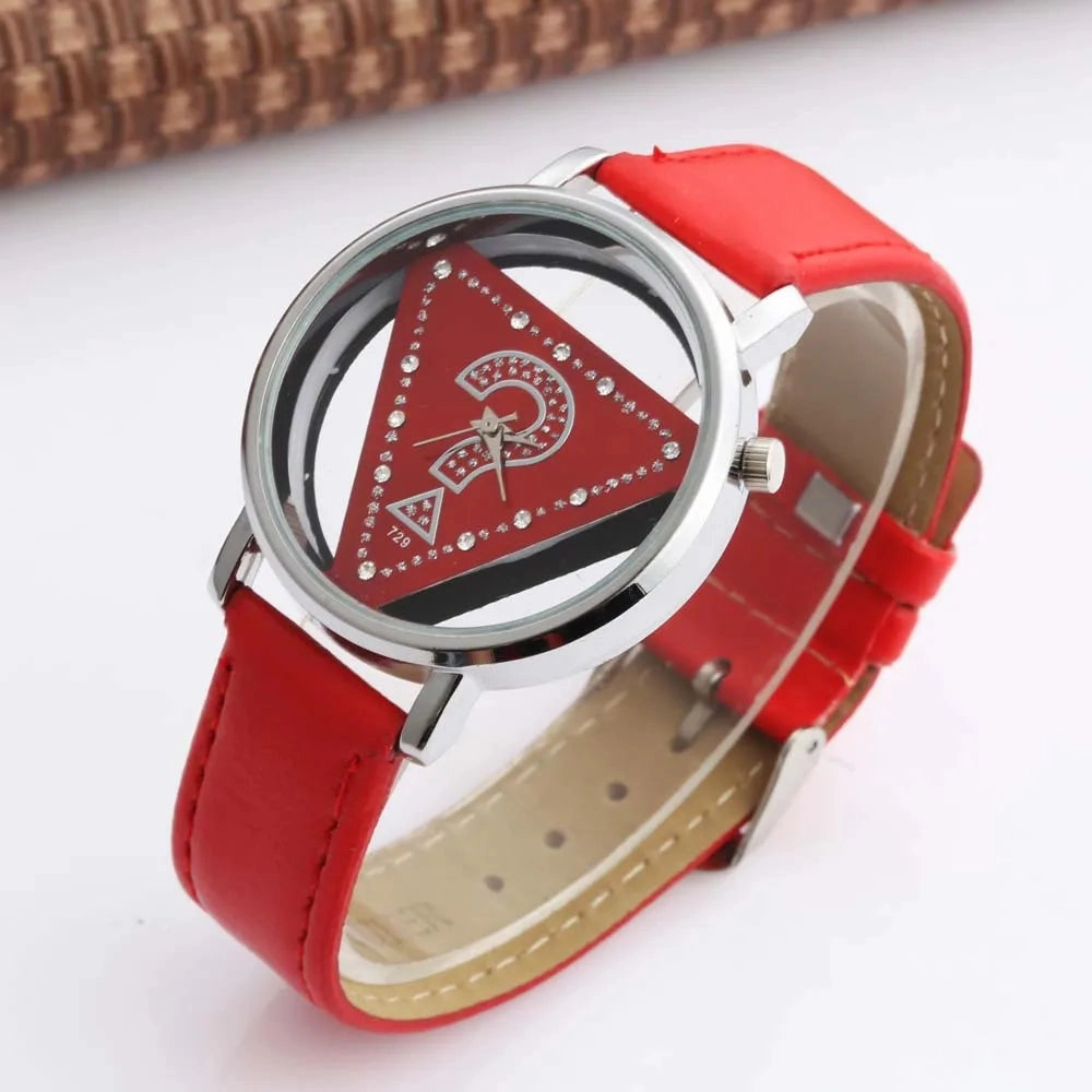 Womage Women Watches Fashion Triangle Transparent Quartz Wristwatches Leather Reloj Mujer