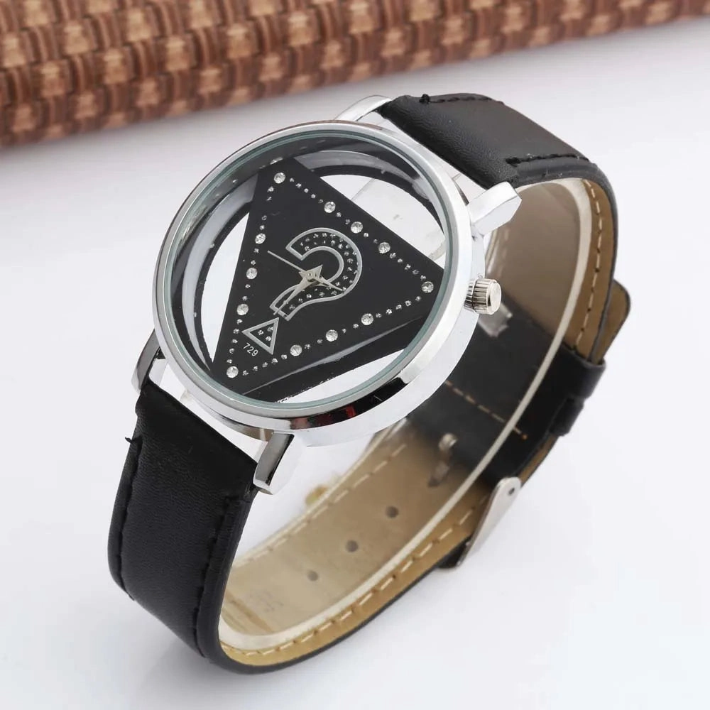 Womage Women Watches Fashion Triangle Transparent Quartz Wristwatches Leather Reloj Mujer