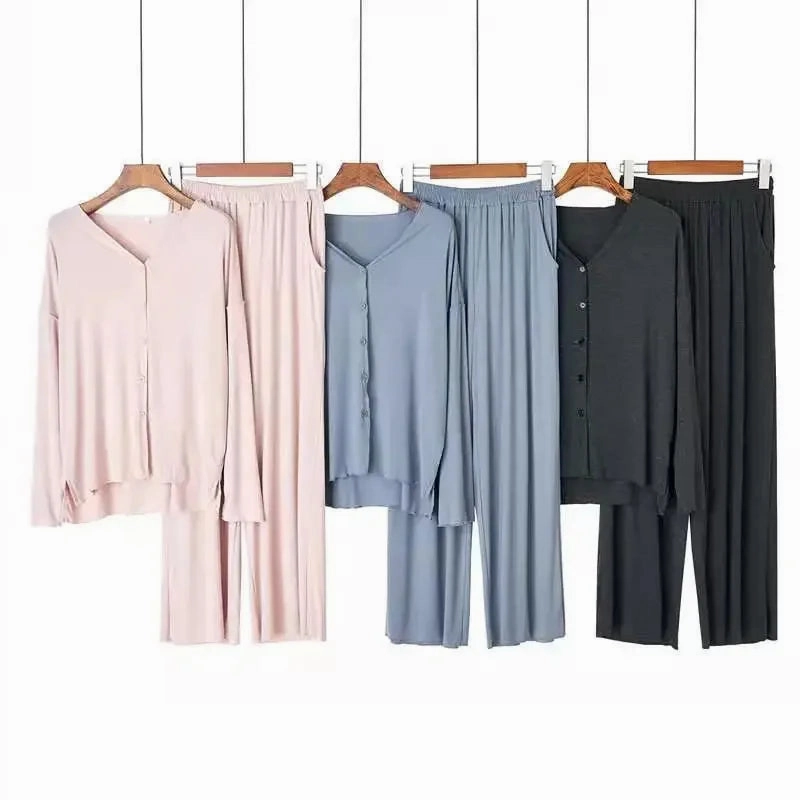 Women 2 Pieces Home Suit Long Sleeve Pajama Sets Soft Cardigan Loungewear for Spring Autumn Comfort