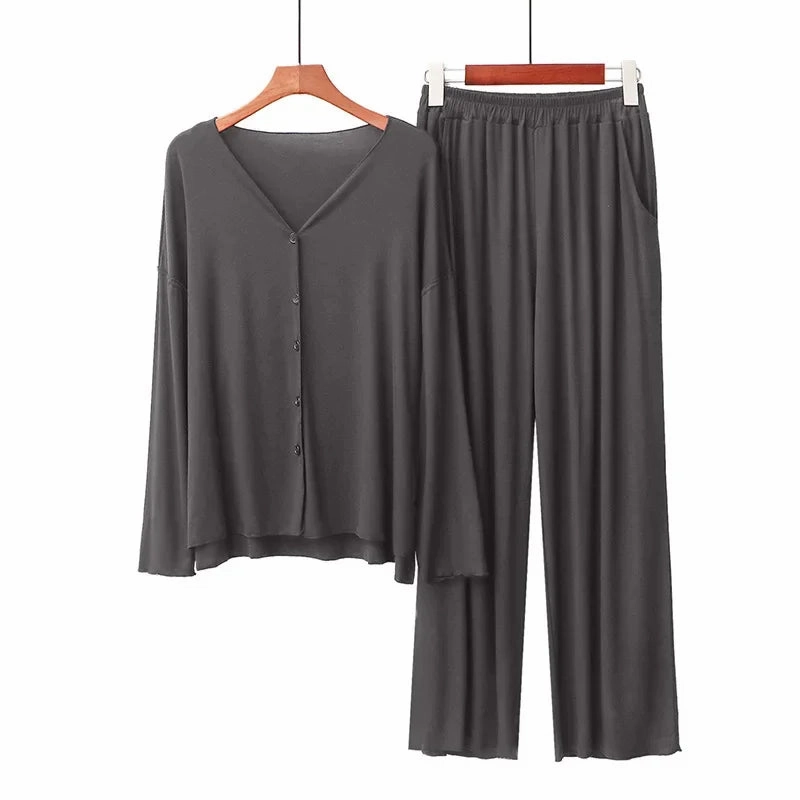 Women 2 Pieces Home Suit Long Sleeve Pajama Sets Soft Cardigan Loungewear for Spring Autumn Comfort