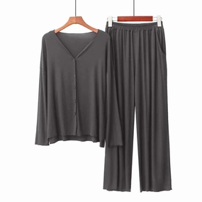 Women 2 Pieces Home Suit Long Sleeve Pajama Sets Soft Cardigan Loungewear for Spring Autumn Comfort