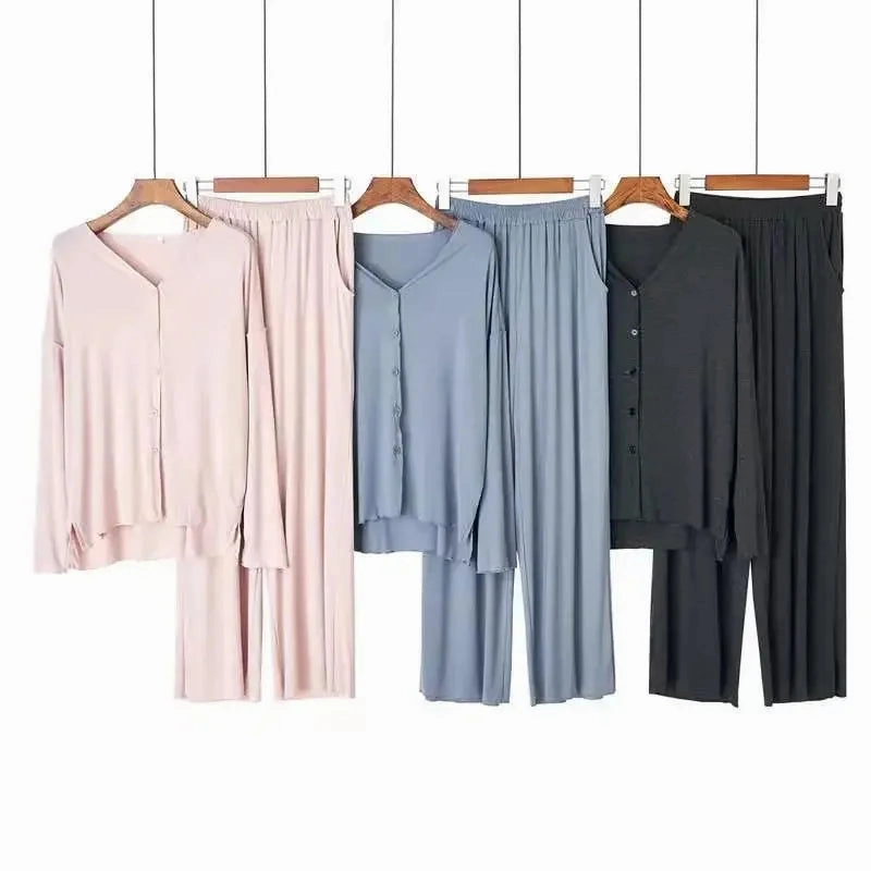 Women 2 Pieces Home Suit Long Sleeve Pajama Sets Soft Cardigan Loungewear for Spring Autumn Comfort