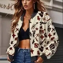 Women Autumn Bomber Jacket Coat Long Sleeve Zip Up Outwear