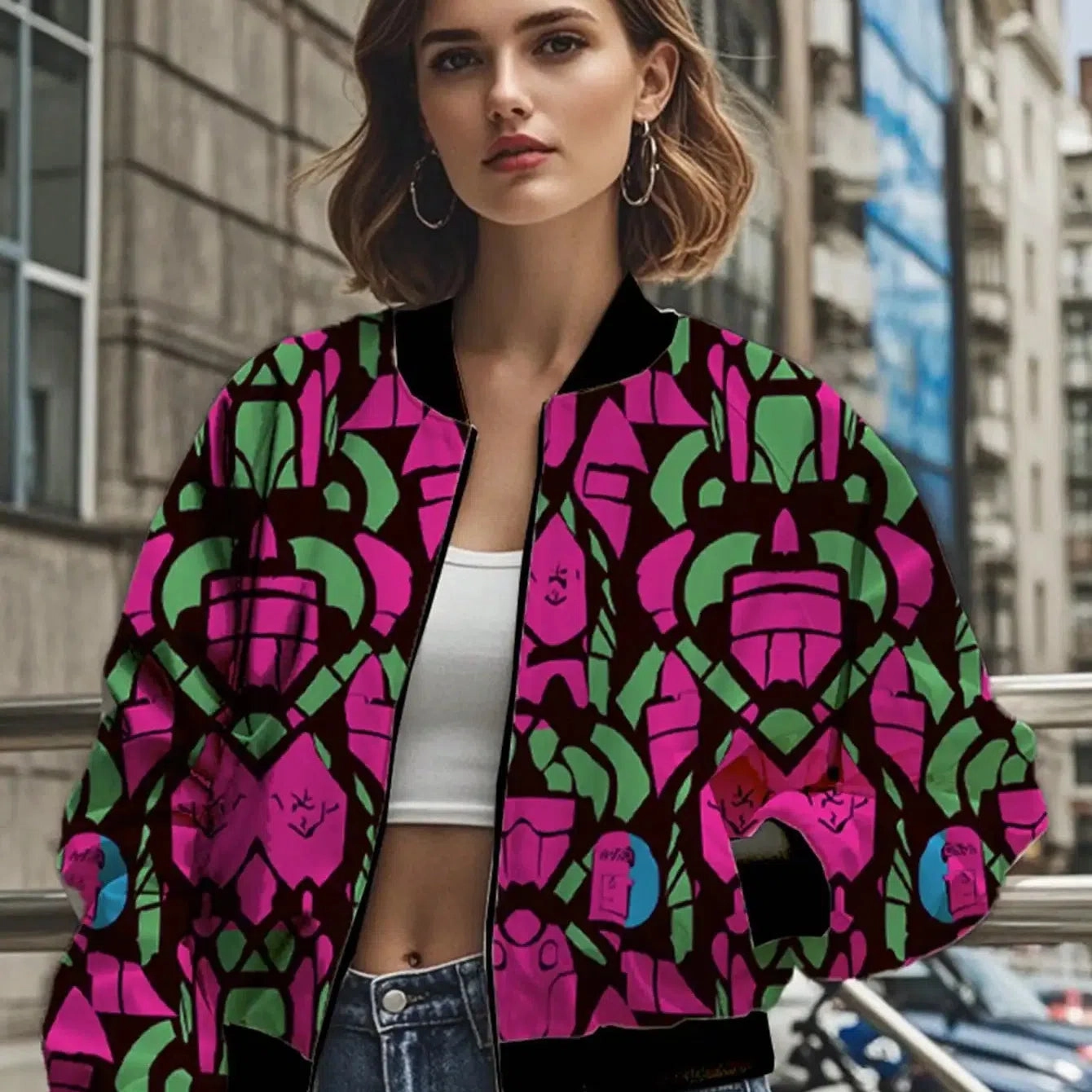 Women Autumn Bomber Jacket Coat Long Sleeve Zip Up Outwear