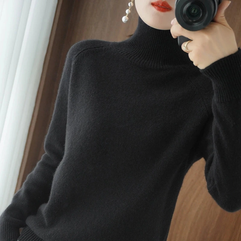 Women Autumn Winter Turtleneck Sweater Elegant Slim Ribbed Cashmere Pullover Knitwear for Stylish Comfort and Versatile Layering