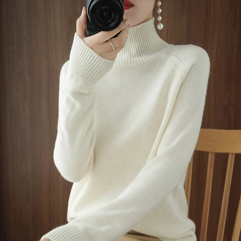 Women Autumn Winter Turtleneck Sweater Elegant Slim Ribbed Cashmere Pullover Knitwear for Stylish Comfort and Versatile Layering
