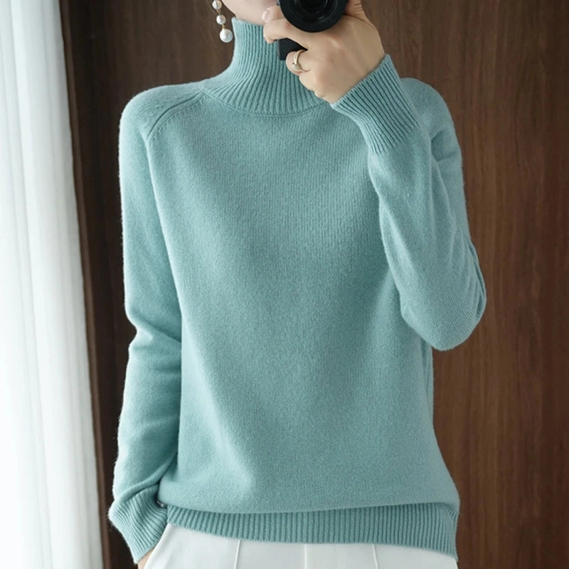 Women Autumn Winter Turtleneck Sweater Elegant Slim Ribbed Cashmere Pullover Knitwear for Stylish Comfort and Versatile Layering