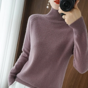 Women Autumn Winter Turtleneck Sweater Elegant Slim Ribbed Cashmere Pullover Knitwear for Stylish Comfort and Versatile Layering