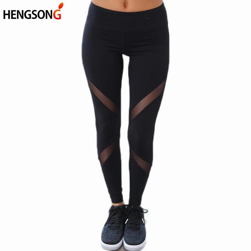 Women Black Mesh Yoga Pants High Waist Elastic Leggings