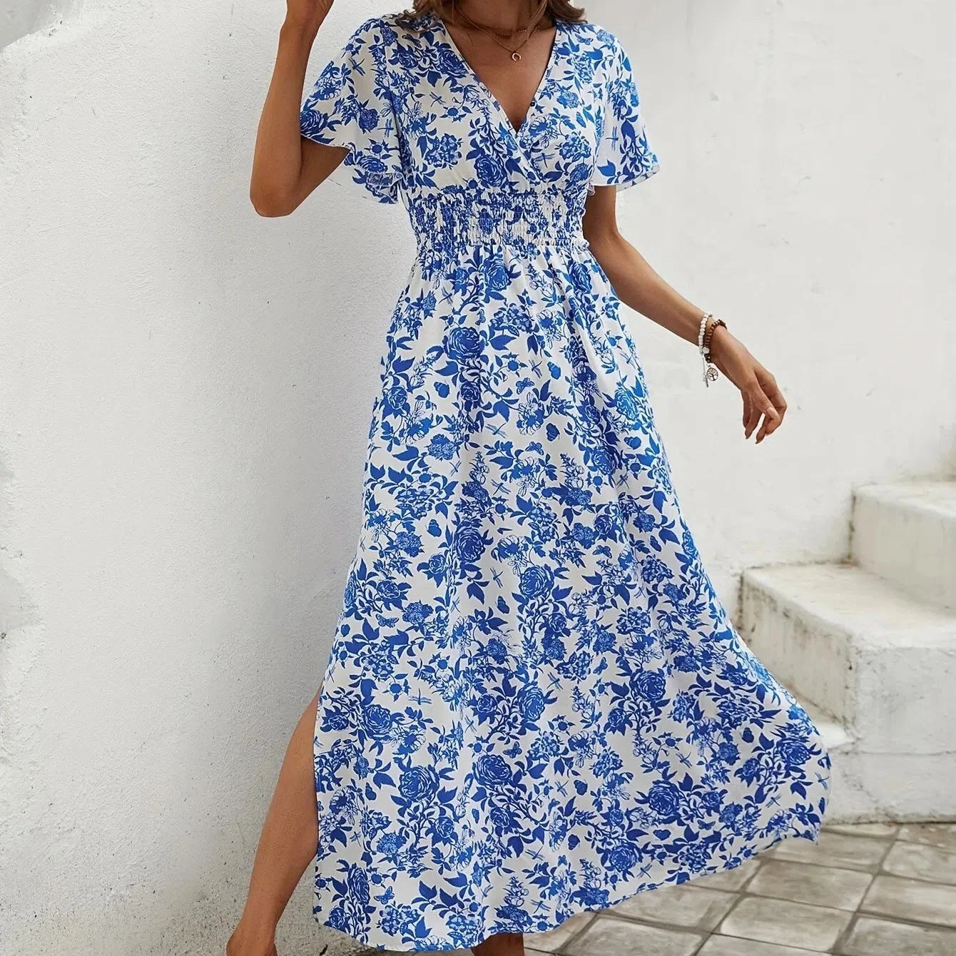 Women Boho Print Mini Dress Summer Elegant Sleeveless Sundress
